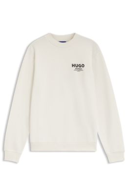 French terry cotton sweatshirt with bold logo print, Natural