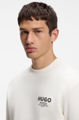 Felpa in french terry di cotone con logo stampato audace, Colore neutro