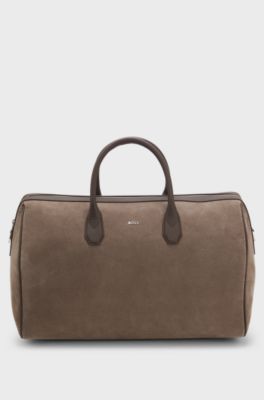 Recycled-suede holdall with metallic logo lettering, Light Brown