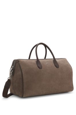 Recycled-suede holdall with metallic logo lettering, Light Brown