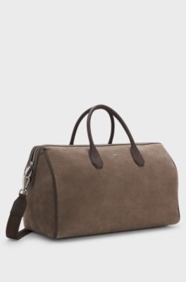 Recycled-suede holdall with metallic logo lettering, Light Brown
