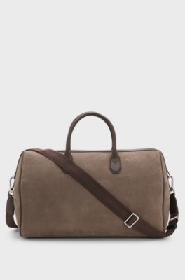 Recycled-suede holdall with metallic logo lettering, Light Brown