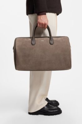 Recycled-suede holdall with metallic logo lettering, Light Brown