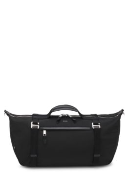Holdall bag with metal logo and front pocket, Black