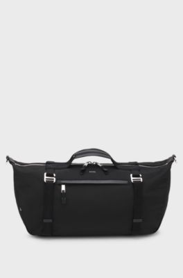 Holdall bag with metal logo and front pocket, Black