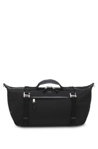 Holdall bag with metal logo and front pocket, Black