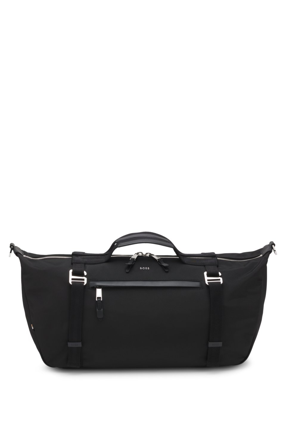 Holdall bag with metal logo and front pocket