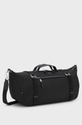 Holdall bag with metal logo and front pocket, Black