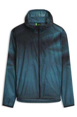 Packable slim-fit hooded jacket with print, Blue