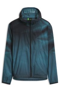 Packable slim-fit hooded jacket with print, Blue