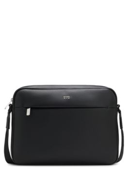 Faux-leather messenger bag, Black