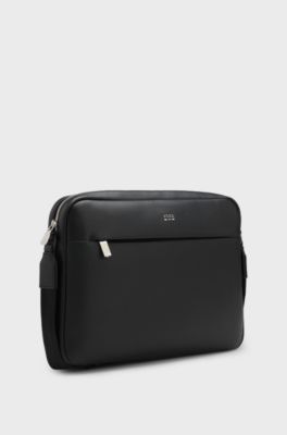 Faux-leather messenger bag, Black
