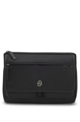 Structured twill shoulder bag with logo strap, Black