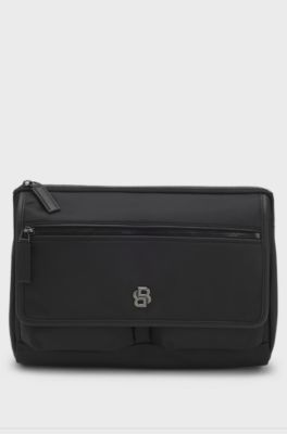 Structured twill shoulder bag with logo strap, Black