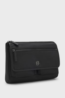 Structured twill shoulder bag with logo strap, Black