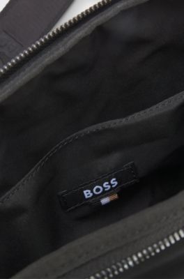 Structured twill shoulder bag with logo strap, Black