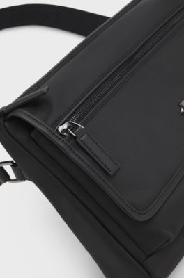 Structured twill shoulder bag with logo strap, Black