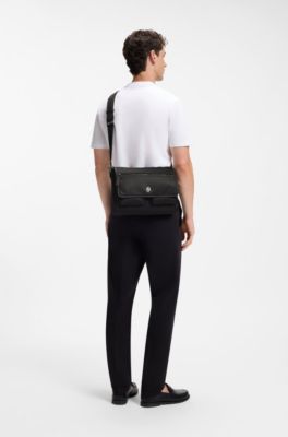 Structured twill shoulder bag with logo strap, Black