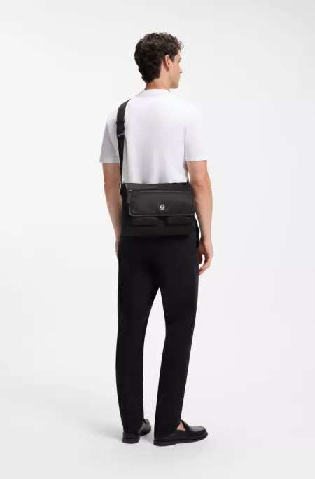 Structured twill shoulder bag with logo strap