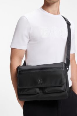 Structured twill shoulder bag with logo strap, Black