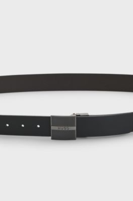 Italian-made reversible leather belt in branded pouch, Black