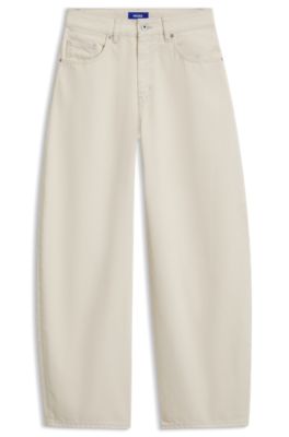 Barrel-fit jeans in coated ecru denim, Natural