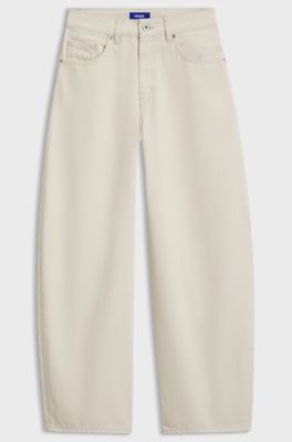 Barrel-fit jeans in coated ecru denim, Natural