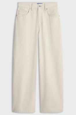 Barrel-fit jeans in coated ecru denim, Natural