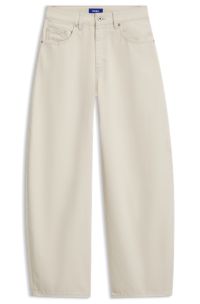 Barrel-fit jeans in coated ecru denim, Natural