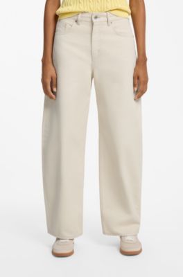Barrel-fit jeans in coated ecru denim, Natural