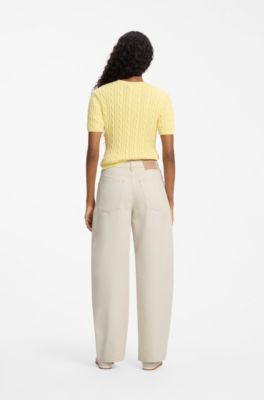 Barrel-fit jeans in coated ecru denim, Natural