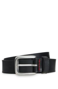 Leather business belt with logo-engraved buckle, Black