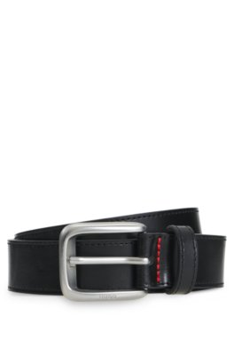Leather business belt with logo-engraved buckle