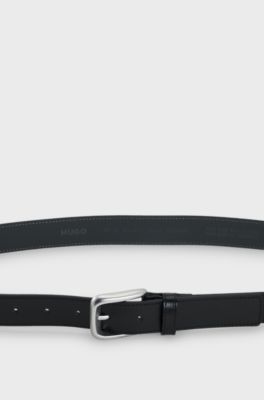 Leather business belt with logo-engraved buckle, Black