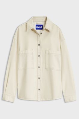 Oversized coated cotton shirt-style jacket, Natural