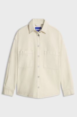 Oversized coated cotton shirt-style jacket, Natural