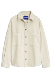 Oversized coated cotton shirt-style jacket, Natural