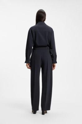 Belted dress in Japanese stretch crepe, Dark Blue