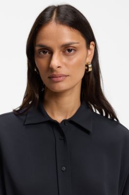 Belted dress in Japanese stretch crepe, Dark Blue
