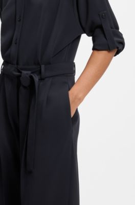 Belted dress in Japanese stretch crepe, Dark Blue