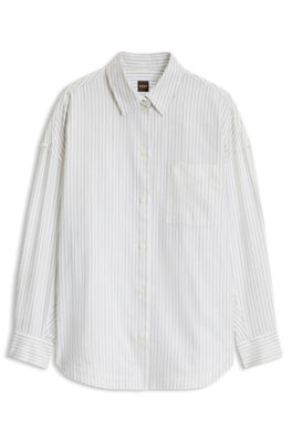 Cotton maxi blouse with oversized fit, White Patterned