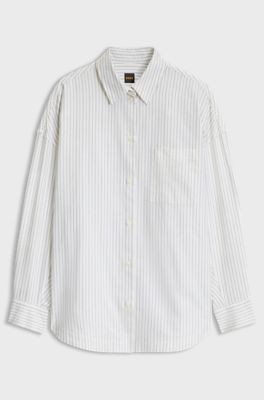 Cotton maxi blouse with oversized fit, White Patterned