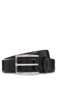 Leather belt with silver-tone pin buckle, Black