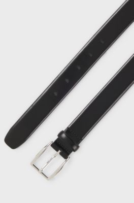 Leather belt with silver-tone pin buckle, Black