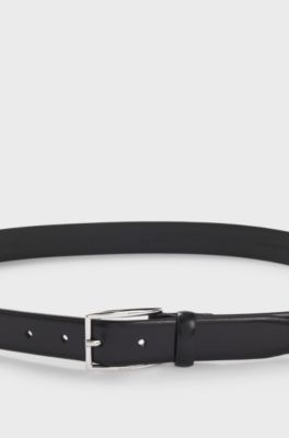 Leather belt with silver-tone pin buckle, Black