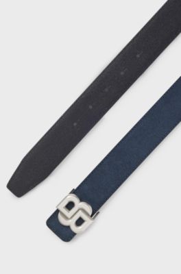 Reversible leather belt with Double B buckle, Dark Blue