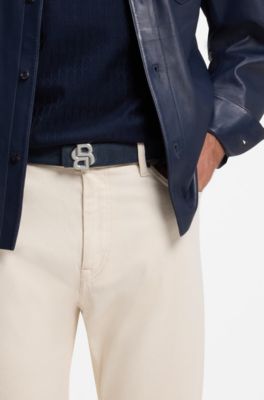 Reversible leather belt with Double B buckle, Dark Blue