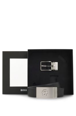Leather belt with Double B monogram buckle, Black