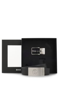 Leren ceintuur met Double B-monogramgesp, Zwart