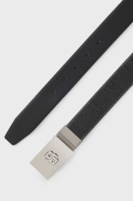 Leather belt with Double B monogram buckle, Black